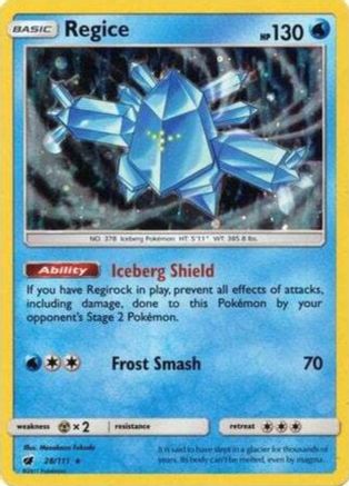 Regice (28/111) (Cosmos Holo) [Sun & Moon: Crimson Invasion] | Tables and Towers