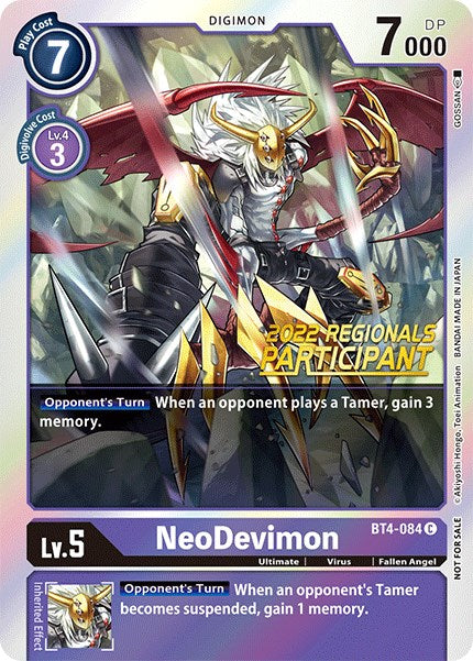 NeoDevimon [BT4-084] (2022 Championship Online Regional) (Online Participant) [Great Legend Promos] | Tables and Towers