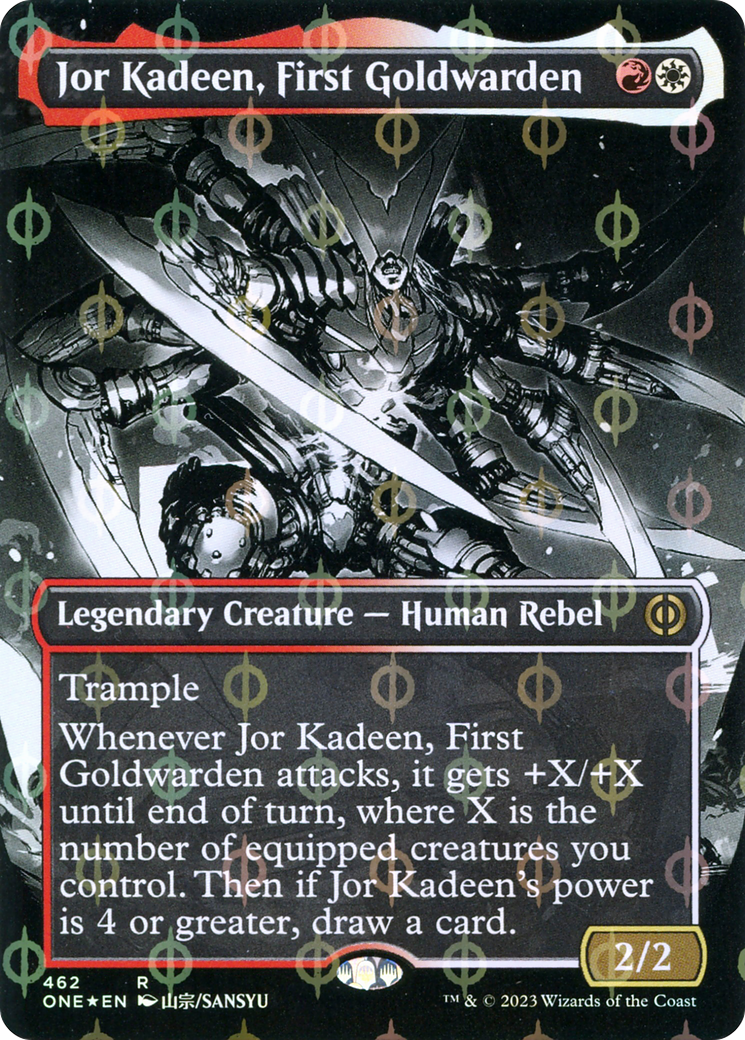 Jor Kadeen, First Goldwarden (Borderless Manga Step-and-Compleat Foil) [Phyrexia: All Will Be One] | Tables and Towers