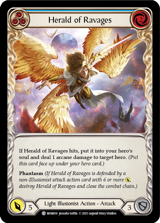 Herald of Ravages (Blue) [MON019-RF] (Monarch)  1st Edition Rainbow Foil | Tables and Towers