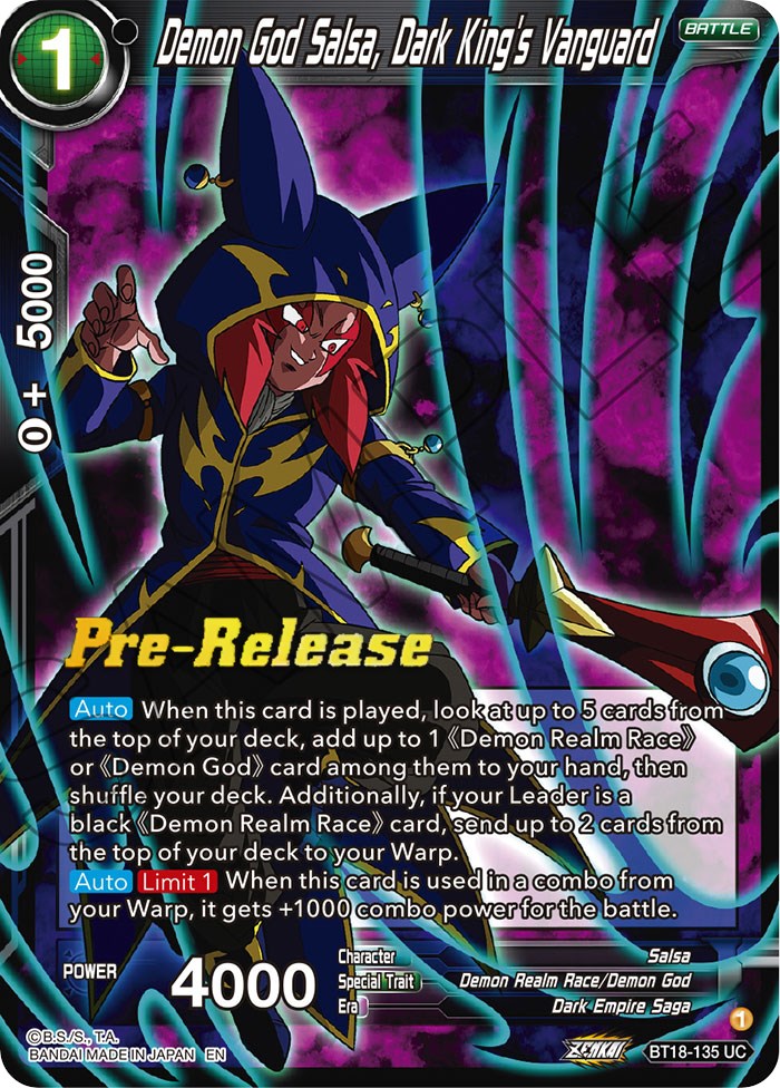 Demon God Salsa, Dark King's Vanguard (BT18-135) [Dawn of the Z-Legends Prerelease Promos] | Tables and Towers