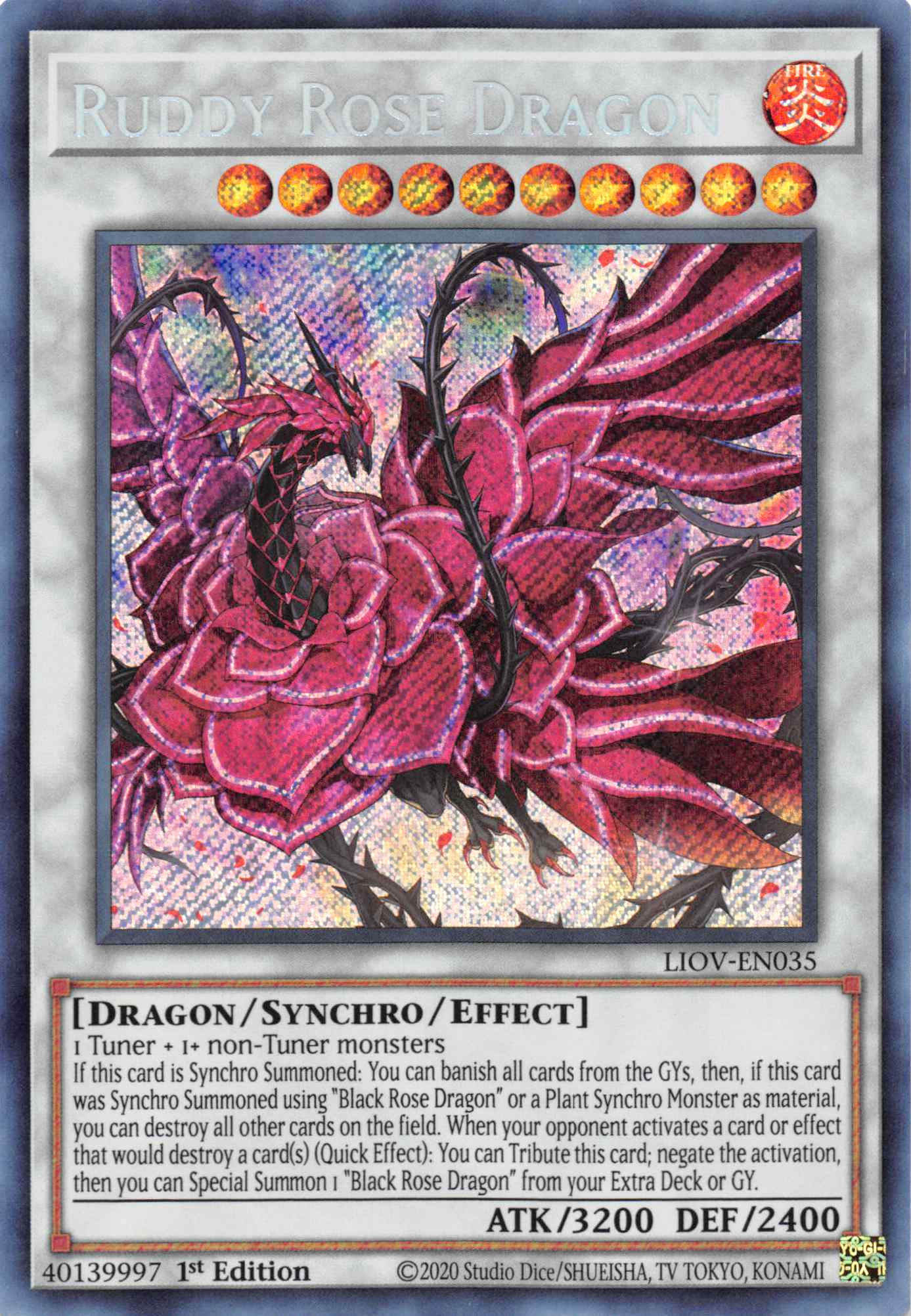 Ruddy Rose Dragon [LIOV-EN035] Secret Rare | Tables and Towers