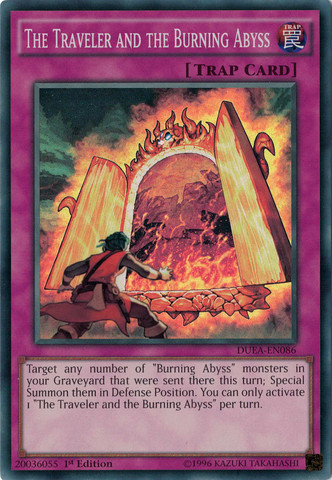 The Traveler and the Burning Abyss [DUEA-EN086] Super Rare | Tables and Towers