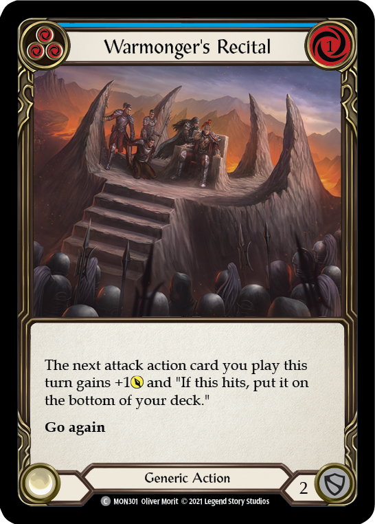 Warmonger's Recital (Blue) [MON301-RF] (Monarch)  1st Edition Rainbow Foil | Tables and Towers