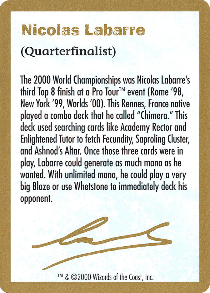 Nicolas Labarre Bio [World Championship Decks 2000] | Tables and Towers