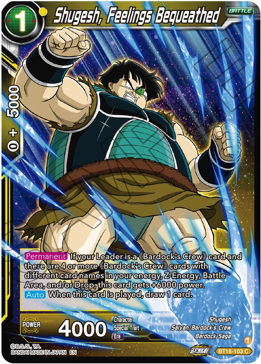 Shugesh, Feelings Bequeathed (BT18-103) [Dawn of the Z-Legends] | Tables and Towers