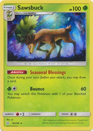 Sawsbuck (16/236) (Build & Battle Box Exclusive) [Sun & Moon: Cosmic Eclipse] | Tables and Towers