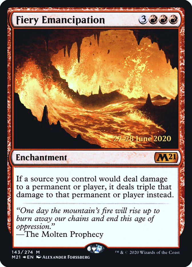 Fiery Emancipation [Core Set 2021 Prerelease Promos] | Tables and Towers