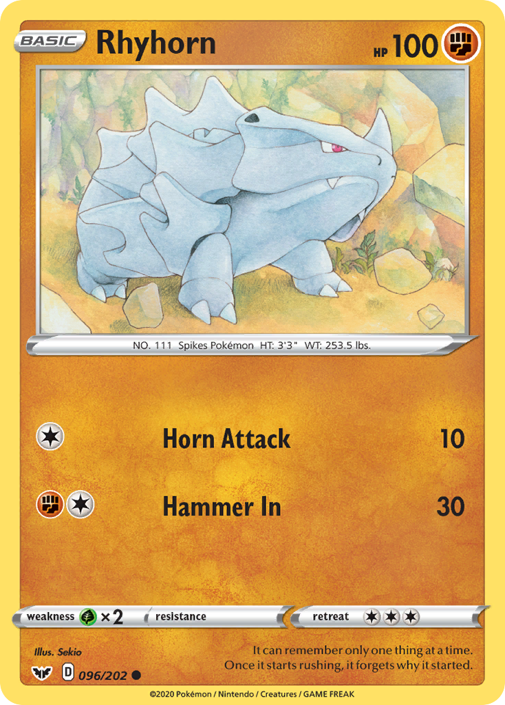 Rhyhorn (096/202) [Sword & Shield: Base Set] | Tables and Towers