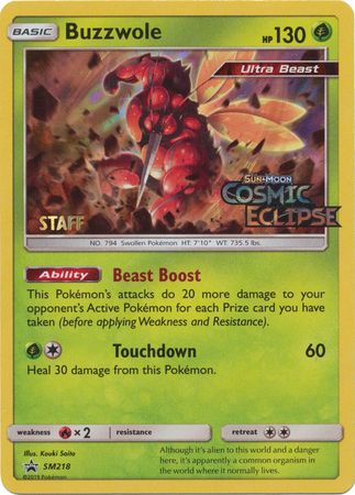 Buzzwole (SM218) (Staff Prerelease Promo) [Sun & Moon: Black Star Promos] | Tables and Towers