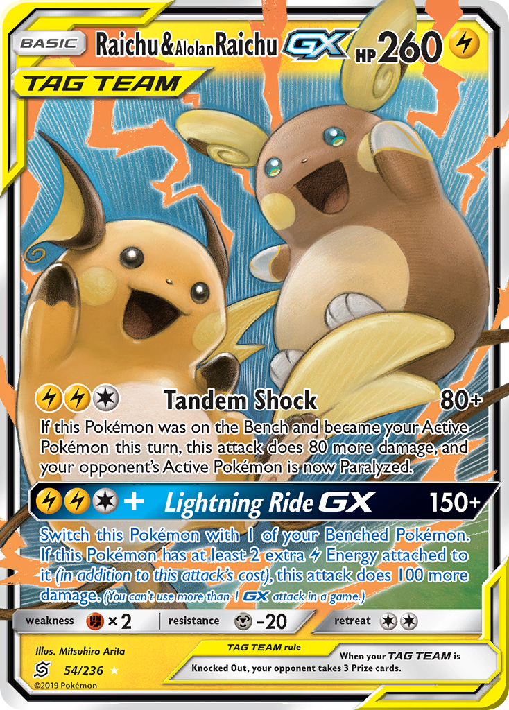 Raichu & Alolan Raichu GX (54/236) [Sun & Moon: Unified Minds] | Tables and Towers