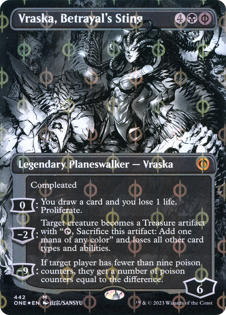 Vraska, Betrayal's Sting (Borderless Manga Step-and-Compleat Foil) [Phyrexia: All Will Be One] | Tables and Towers