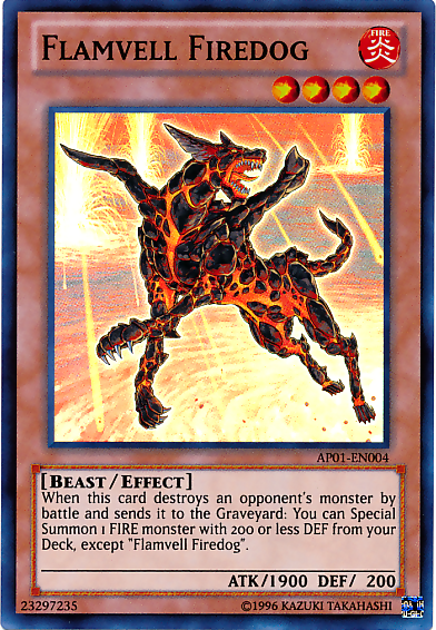 Flamvell Firedog [AP01-EN004] Super Rare | Tables and Towers