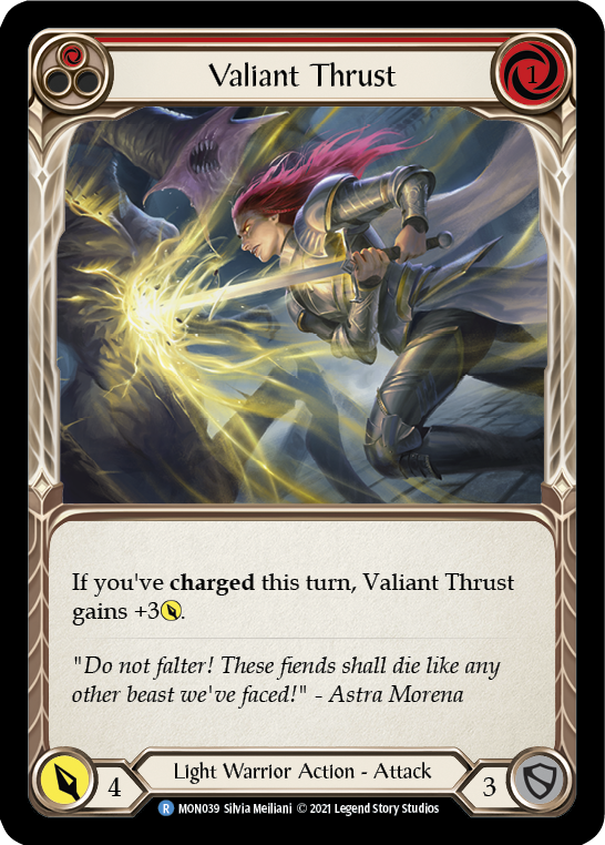 Valiant Thrust (Red) [MON039-RF] (Monarch)  1st Edition Rainbow Foil | Tables and Towers