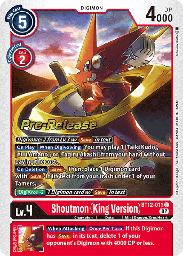 Shoutmon (King Version) [BT12-011] [Across Time Pre-Release Cards] | Tables and Towers