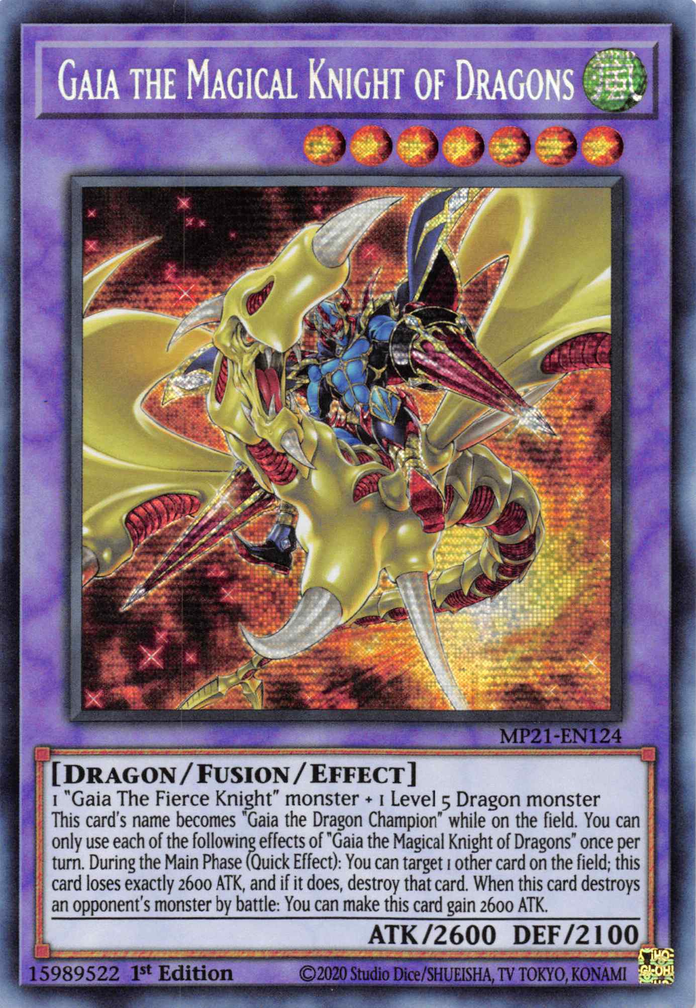 Gaia the Magical Knight of Dragons [MP21-EN124] Prismatic Secret Rare | Tables and Towers