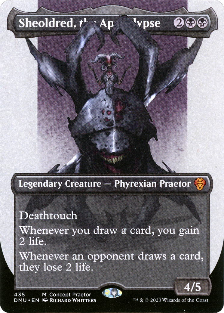 Sheoldred, the Apocalypse (Borderless Concept Praetors) [Phyrexia: All Will Be One] | Tables and Towers