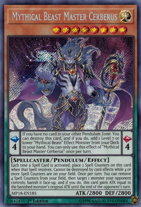 Mythical Beast Master Cerberus [MP18-EN185] Secret Rare | Tables and Towers