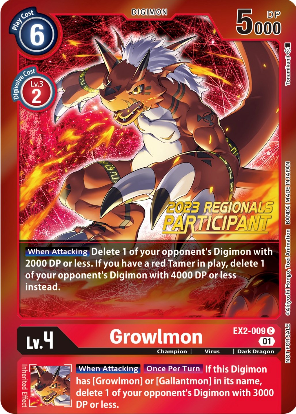 Growlmon [EX2-009] (2023 Regionals Participant) [Digital Hazard Promos] | Tables and Towers