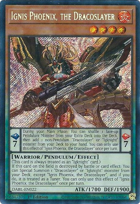 Ignis Phoenix, the Dracoslayer [DABL-EN022] Secret Rare | Tables and Towers