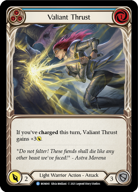 Valiant Thrust (Blue) [MON041-RF] (Monarch)  1st Edition Rainbow Foil | Tables and Towers