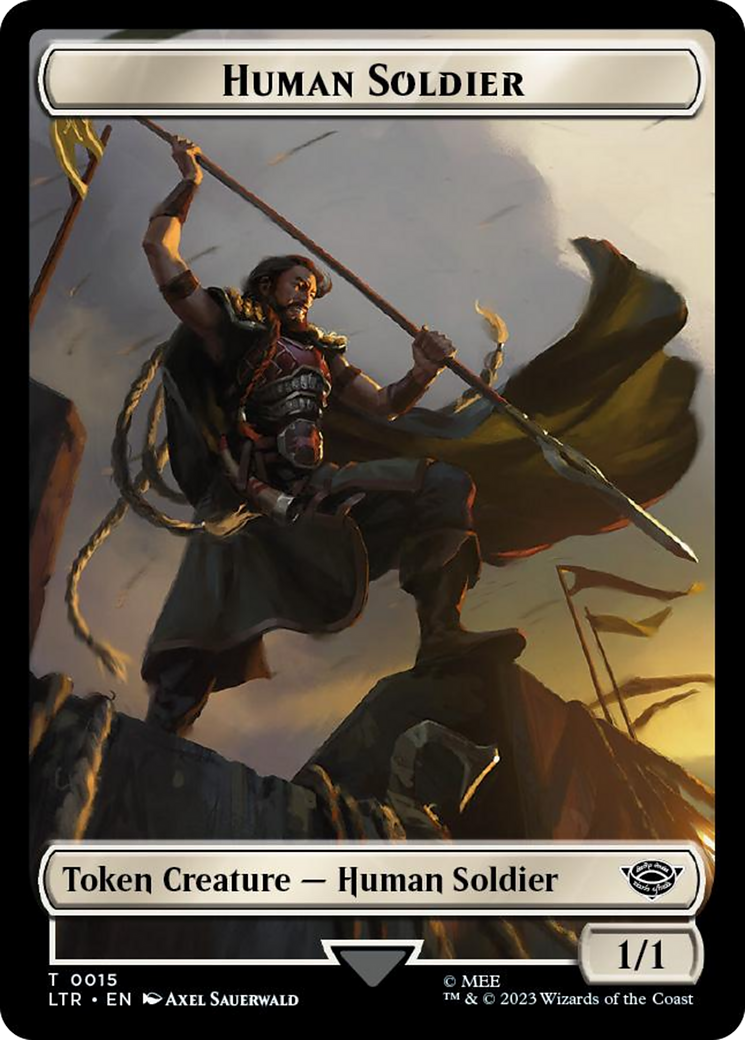 Human Soldier (0015) // Food (0023) Double-Sided Token (Surge Foil) [The Lord of the Rings: Tales of Middle-Earth Tokens] | Tables and Towers