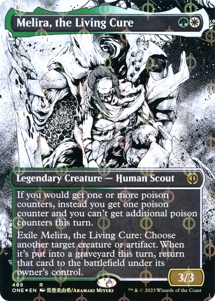 Melira, the Living Cure (Borderless Manga Step-and-Compleat Foil) [Phyrexia: All Will Be One] | Tables and Towers