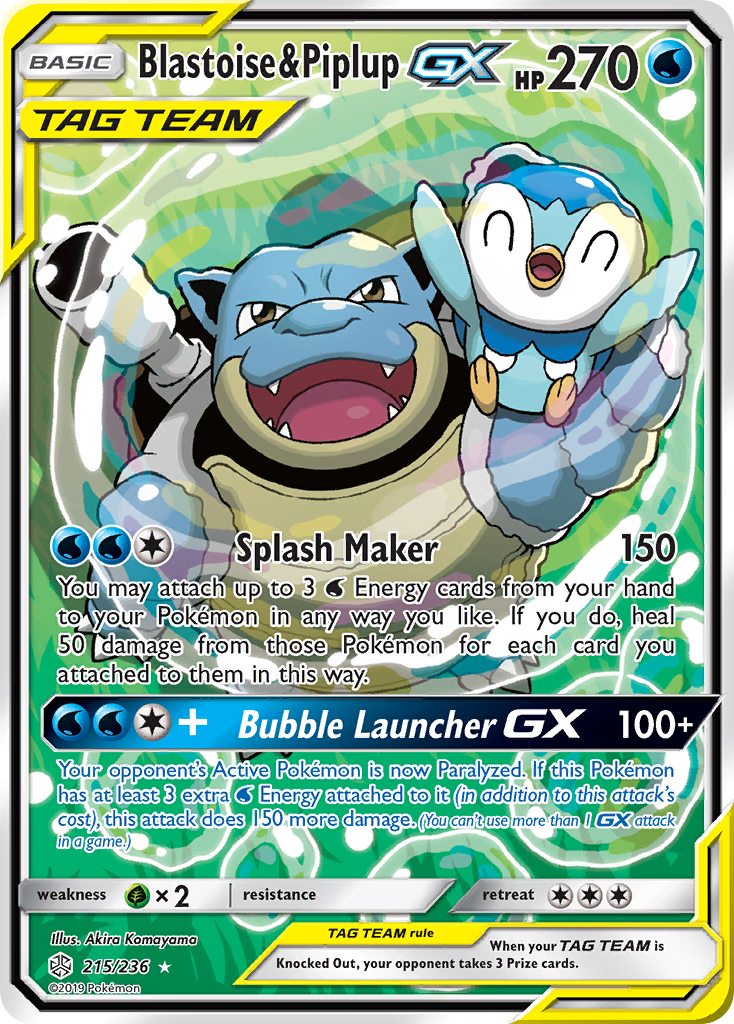 Blastoise & Piplup GX (215/236) [Sun & Moon: Cosmic Eclipse] | Tables and Towers