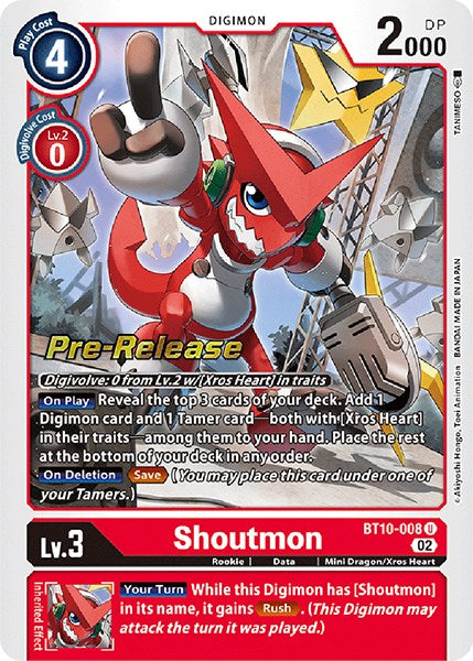 Shoutmon [BT10-008] [Xros Encounter Pre-Release Cards] | Tables and Towers