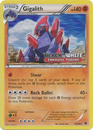 Gigalith (53/98) (Staff Prerelease Promo) [Black & White: Black Star Promos] | Tables and Towers