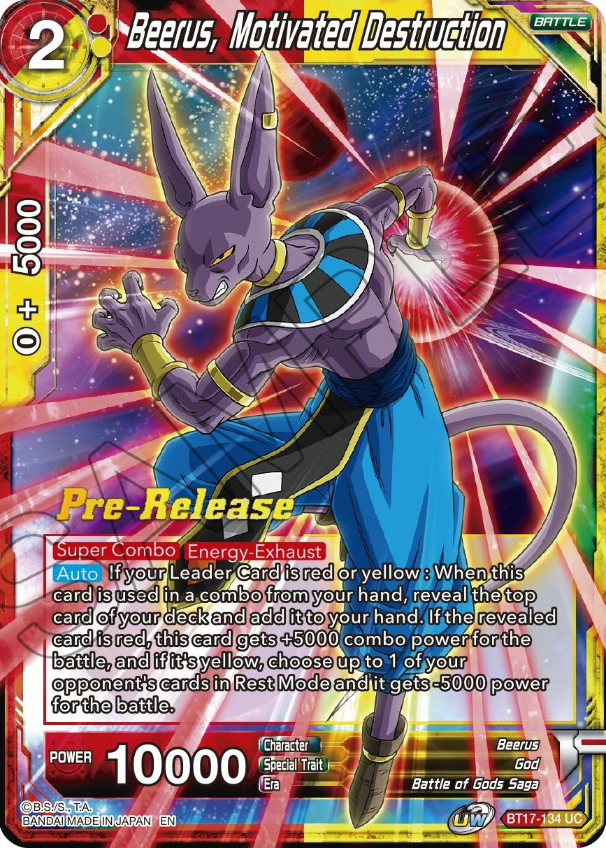 Beerus, Motivated Destruction (BT17-134) [Ultimate Squad Prerelease Promos] | Tables and Towers