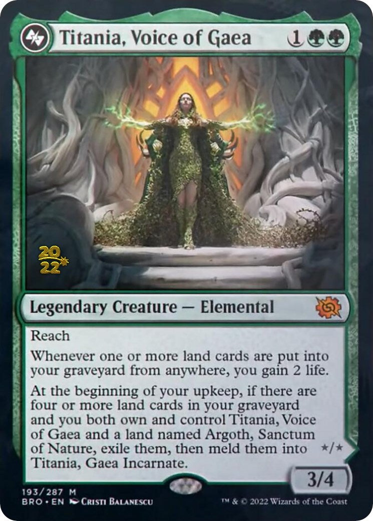 Titania, Voice of Gaea [The Brothers' War Prerelease Promos] | Tables and Towers