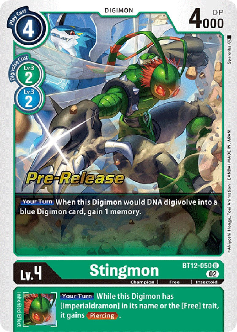 Stingmon [BT12-050] [Across Time Pre-Release Cards] | Tables and Towers