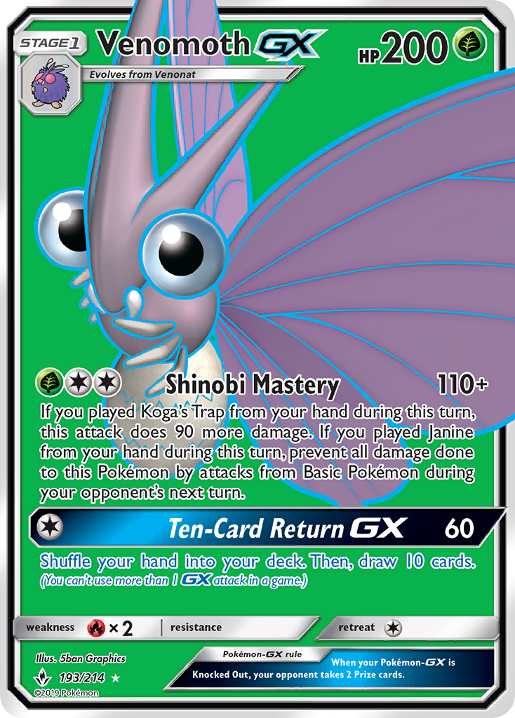 Venomoth GX (193/214) [Sun & Moon: Unbroken Bonds] | Tables and Towers