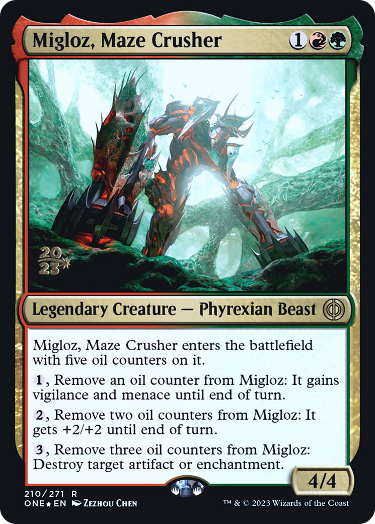 Migloz, Maze Crusher [Phyrexia: All Will Be One Prerelease Promos] | Tables and Towers