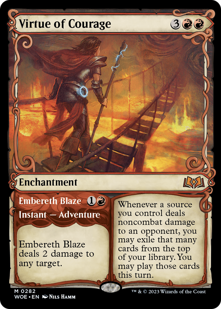 Virtue of Courage // Embereth Blaze (Showcase) [Wilds of Eldraine] | Tables and Towers