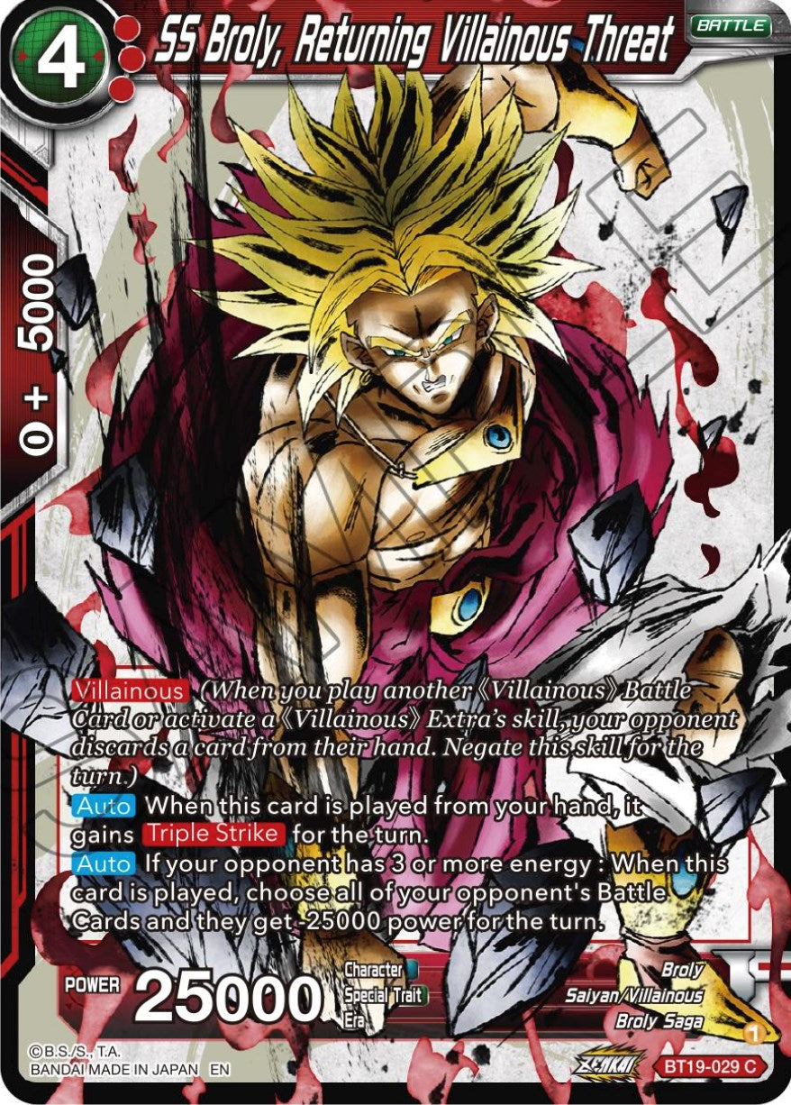 SS Broly, Returning Villainous Threat (BT19-029) [Fighter's Ambition] | Tables and Towers