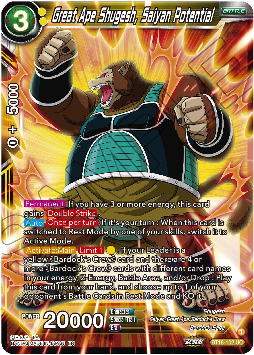 Great Ape Shugesh, Saiyan Potential (BT18-102) [Dawn of the Z-Legends] | Tables and Towers