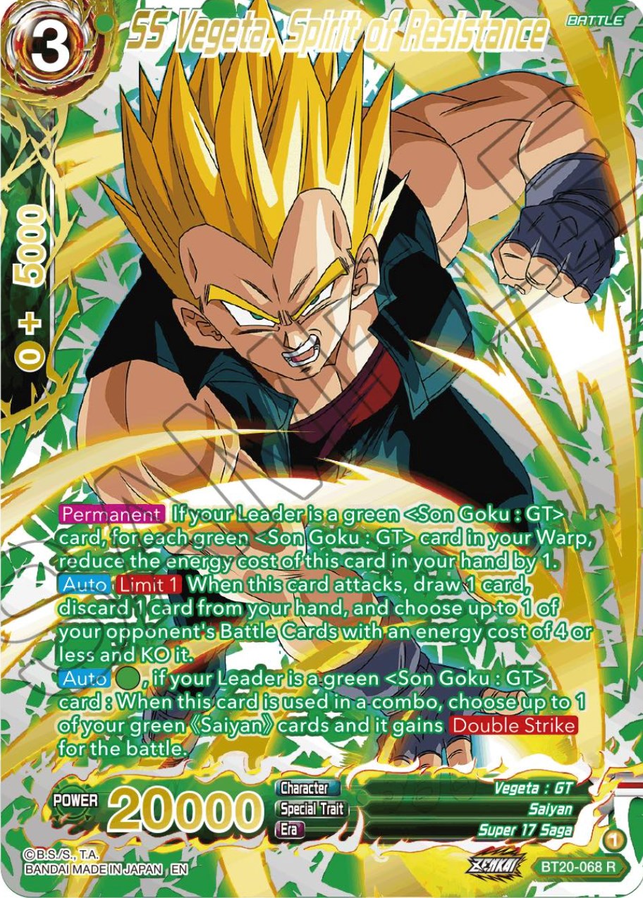 SS Vegeta, Spirit of Resistance (Gold-Stamped) (BT20-068) [Power Absorbed] | Tables and Towers