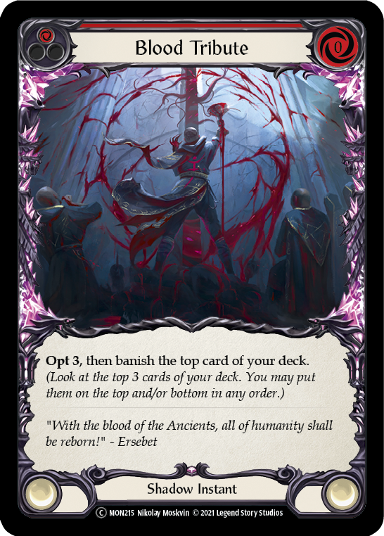 Blood Tribute (Red) [U-MON215-RF] (Monarch Unlimited)  Unlimited Rainbow Foil | Tables and Towers