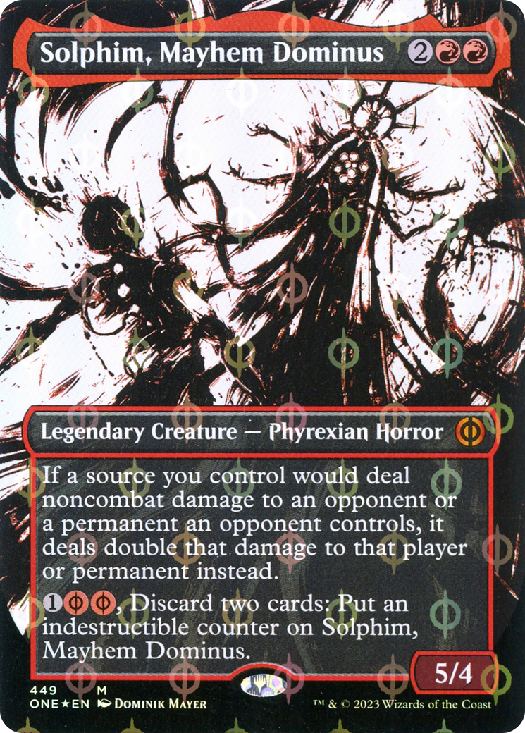 Solphim, Mayhem Dominus (Borderless Ichor Step-and-Compleat Foil) [Phyrexia: All Will Be One] | Tables and Towers