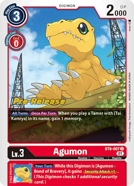 Agumon [BT6-007] [Double Diamond Pre-Release Cards] | Tables and Towers