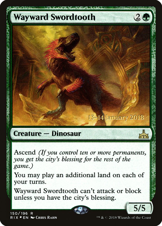 Wayward Swordtooth [Rivals of Ixalan Prerelease Promos] | Tables and Towers