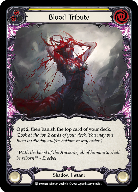 Blood Tribute (Yellow) [MON216-RF] (Monarch)  1st Edition Rainbow Foil | Tables and Towers