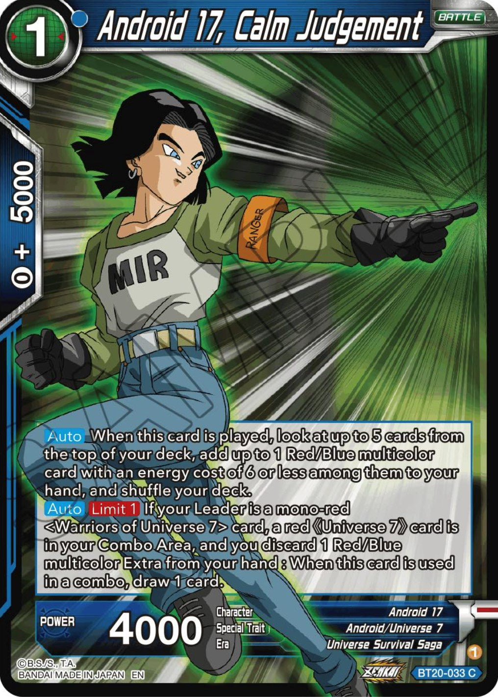 Android 17, Calm Judgement (BT20-033) [Power Absorbed] | Tables and Towers