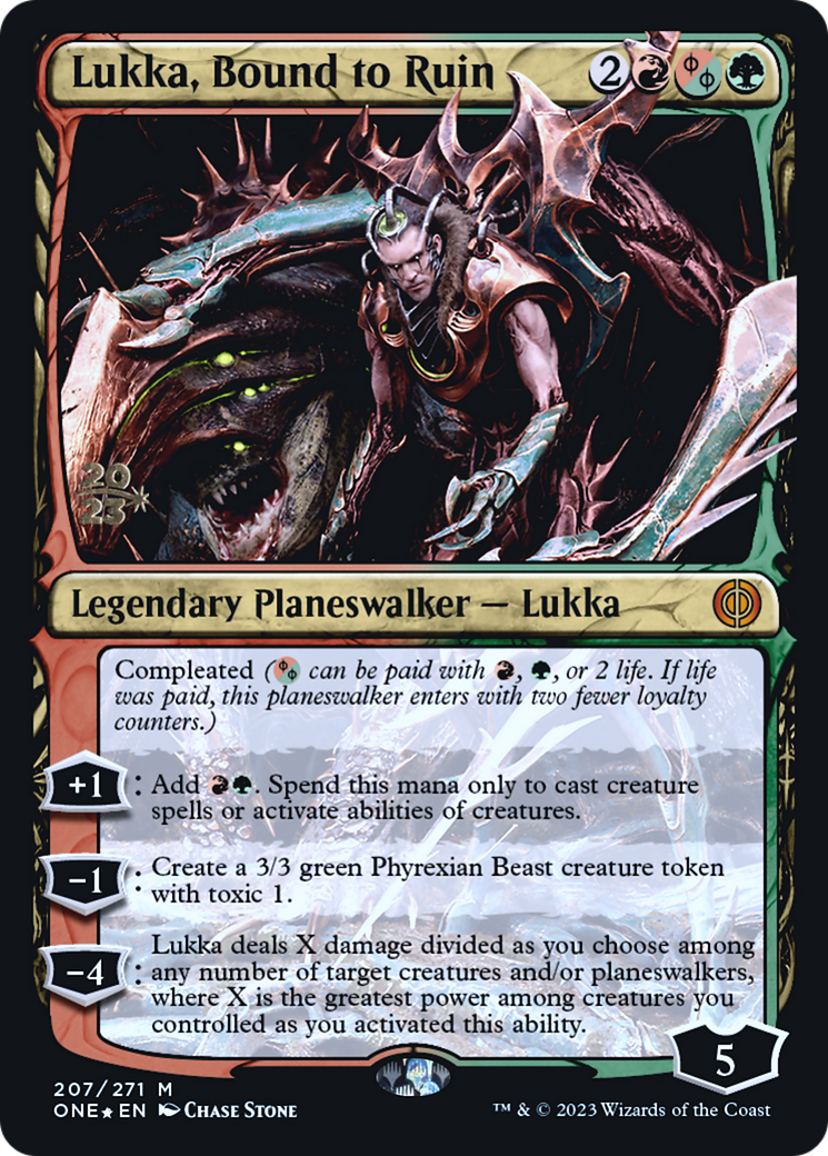 Lukka, Bound to Ruin [Phyrexia: All Will Be One Prerelease Promos] | Tables and Towers