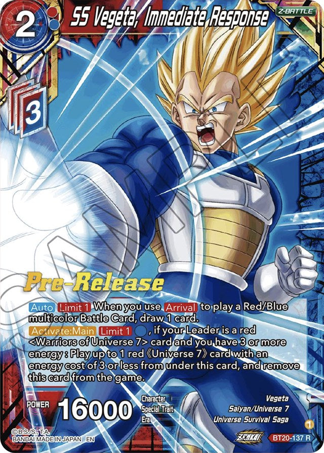 SS Vegeta, Immediate Response (BT20-137) [Power Absorbed Prerelease Promos] | Tables and Towers