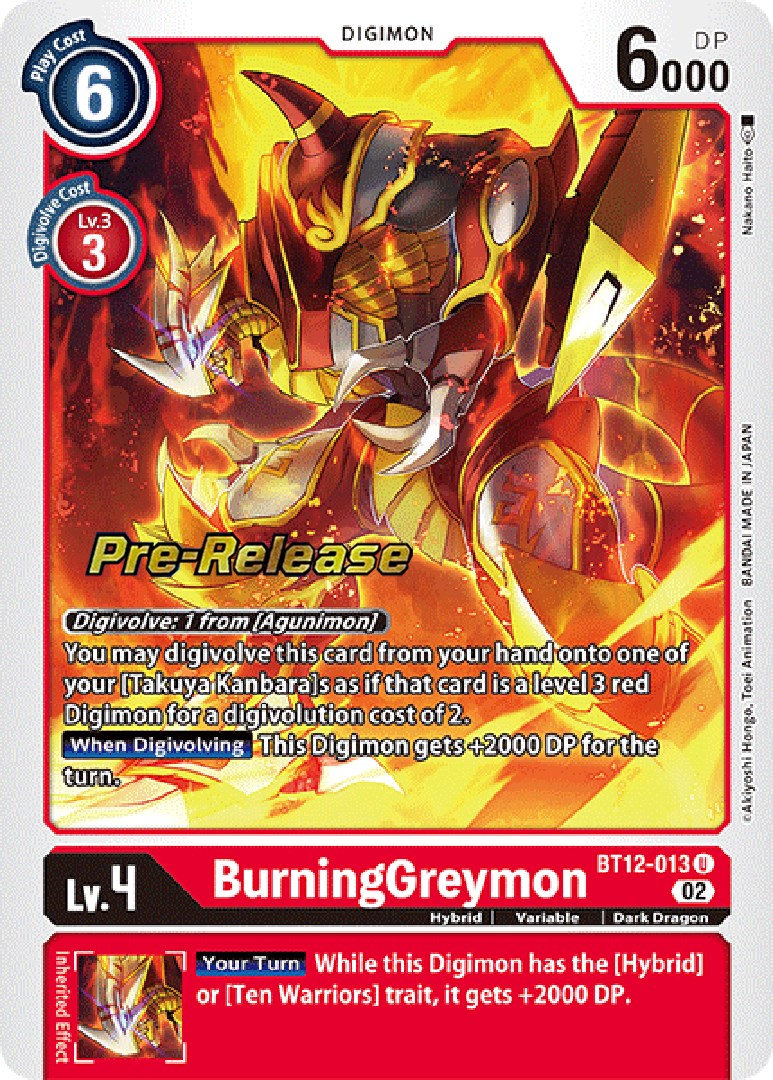 BurningGreymon [BT12-013] [Across Time Pre-Release Cards] | Tables and Towers