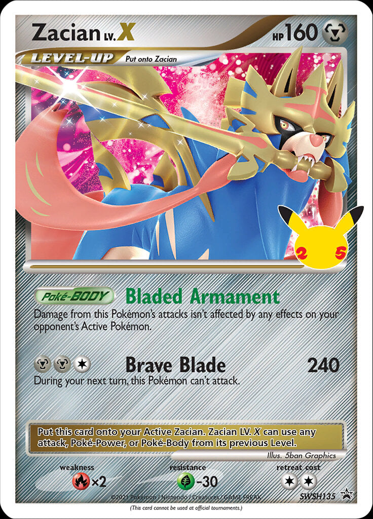 Zacian LV.X (SWSH135) (Celebrations) [Sword & Shield: Black Star Promos] | Tables and Towers