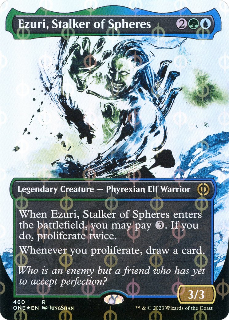 Ezuri, Stalker of Spheres (Borderless Ichor Step-and-Compleat Foil) [Phyrexia: All Will Be One] | Tables and Towers